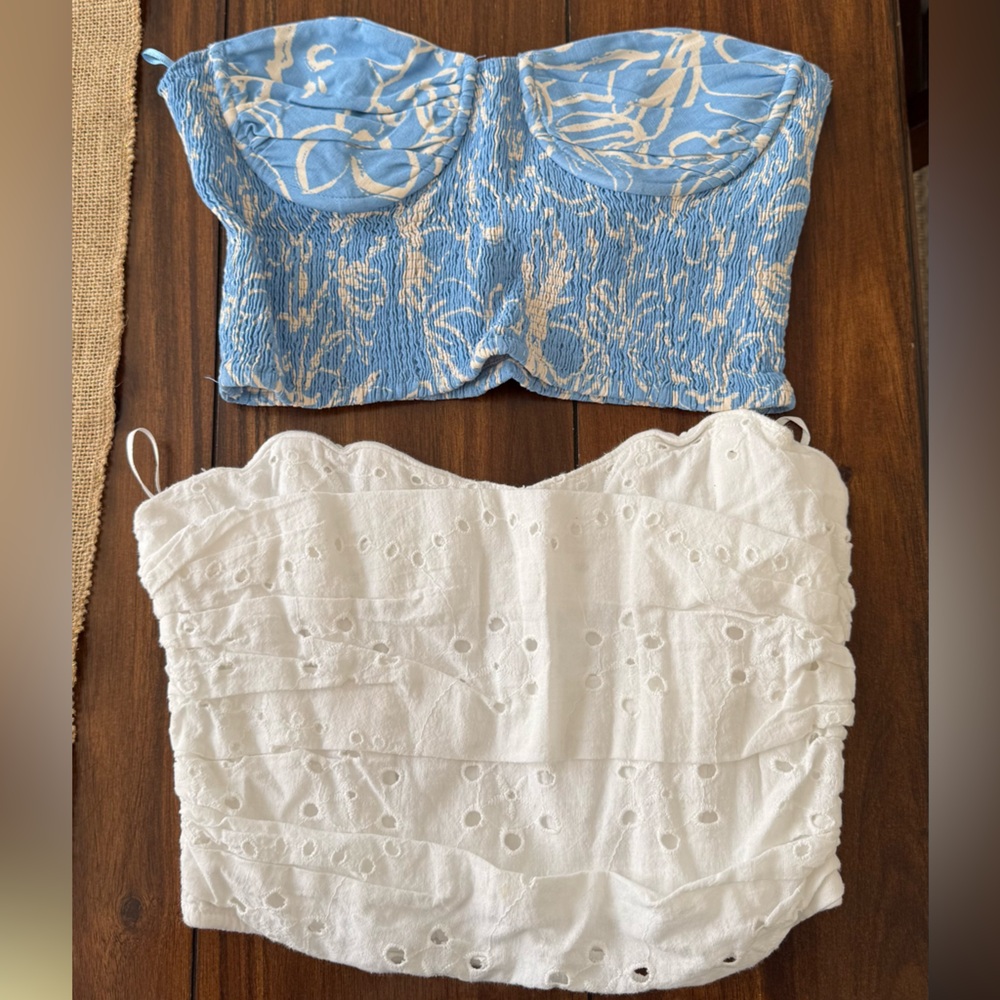 Zara Blue and White Strapless Crop Tops